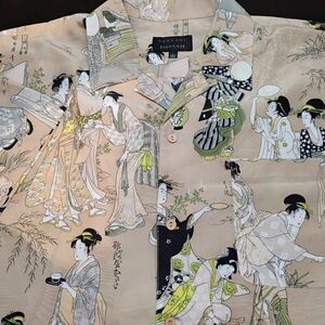 Mens Geisha Girls Button Up Tan Short Sleeve Casual Shirt AOP Asian Unique XXL